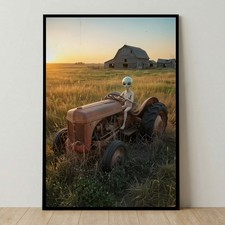 Listing image for Alien Farmer Poster – Vintage UFO Encounter Farm Documentary Print